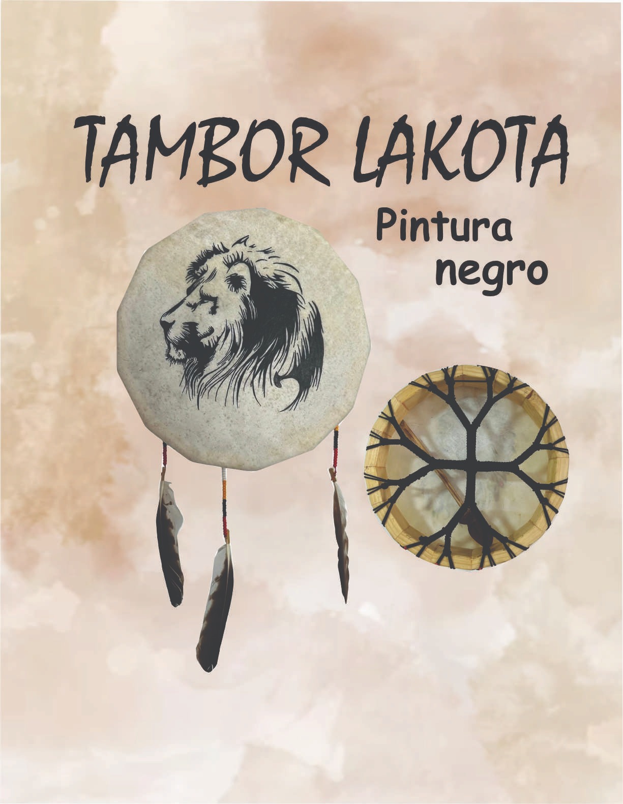 TAMBOR CEREMONIAL LAKOTA PERSONALIZADO PINTURA NEGRO